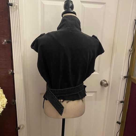 Zara black denim red crystal embellished vest, M - Picture 8 of 9